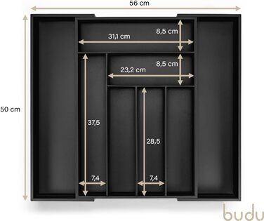 Лоток для столових приборів budu 47 (глибина 47 см) від - Організатор для кухонних шухляд - Висувний - Організатор для кухонних шухляд (50 см, бамбук - чорний)
