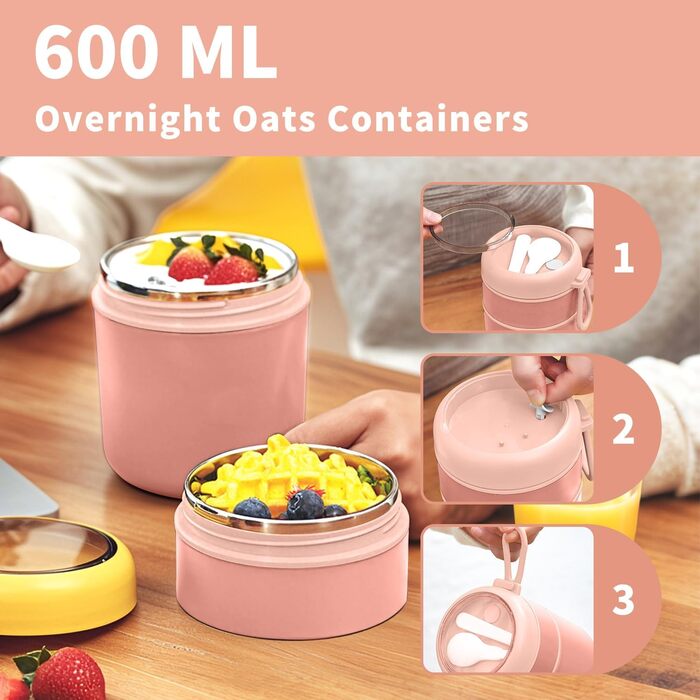 Стаканчик для пластівців 810 мл із складаною ложкою, рожевий ETOPER