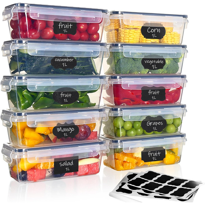 Набір з 10 контейнерів для зберігання продуктів 1 л з кришками Goldeluxe