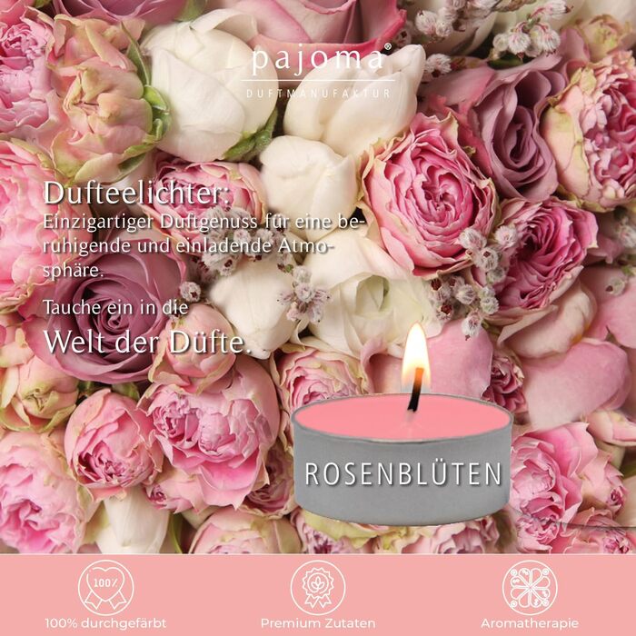 Ароматичних чайних свічок 3x30 шт. ароматичні свічки багато ароматів на вибір висота 1,5 см, Ø 3,5 см (квітка троянди, 3 x 30 шт. у упаковці), 90