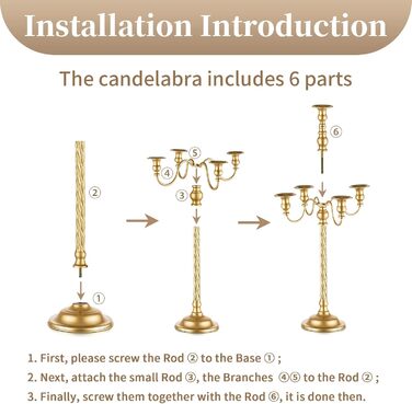 Золотий свічник-підсвічник для конічних свічок - вінтажний металевий свічник-підставка для свічок для весільного столу, прикраса вітальні, обіднього столу, журнального столика, бічного столика, різдвяного столика (1, золотий-53 см), 88
