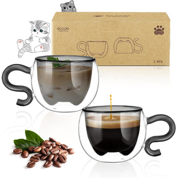 Двостінні милі келихи для лате макіато з різдвяною ялинкою 270 мл Кавова чашка Різдвяна кружка з ситечком для чаю з різдвяною ялинкою Чайні келихи для молока, льоду, різдвяні подарунки для жінок і дітей (тип 12 чорний-130 мл*2, 130 мл*2)