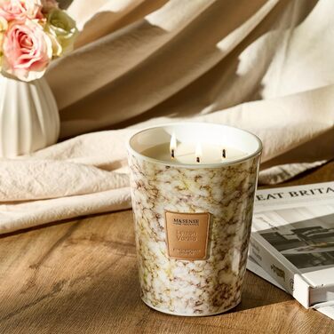 Ароматизована свічка M&SENSE велика Чорні ароматизовані свічки у склянці Ароматизована свічка з натурального соєвого воску Розслаблююча ароматерапія Подарунок для жінок та чоловіків, Різдво Час горіння 75 годин та 2 ґноти (лимон-ваніль, 990 г)