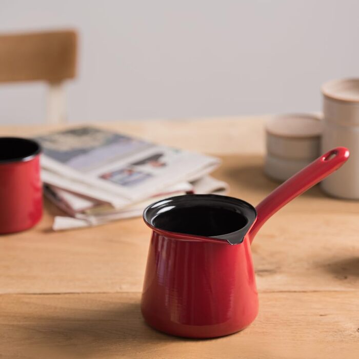 Кавоварка, CLASSIC - КОЛІР ЧЕРВОНИЙ, діаметр 11 см, Ємність 0.75 л, Висота 10.5 см, Емаль, червоний/чорний, Індукційний, 0445-020