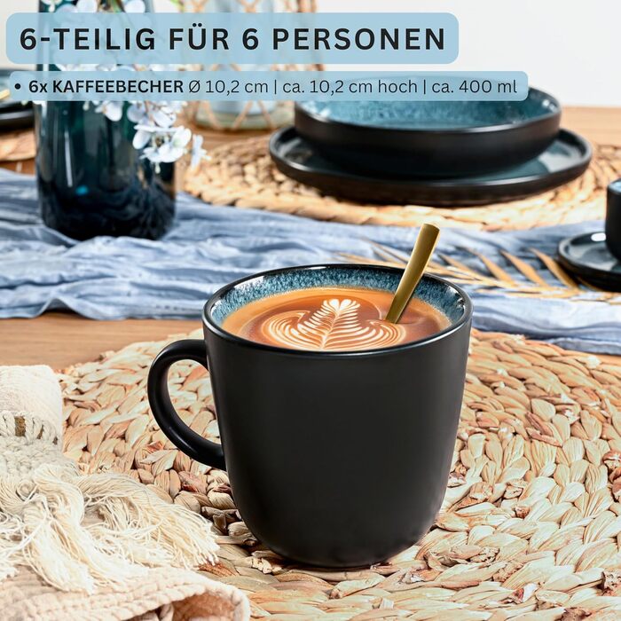 Кам&39яні миски для пасти 6 предметів, набір мисок для пасти на 6 осіб, набір мисок, придатний для миття в посудомийній машині та мікрохвильовій печі, велика багатофункціональна миска темно-сірого кольору 750 мл VALUE COLLECTION (Vigo, кавова кружка 6 пре