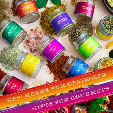 Класичний набір спецій Hallingers - 1 - Подарунковий набір спецій ручної роботи, 12 спецій з усього світу (Набір) - Літній подарунок та ідеальний подарунок для барбекю Подарунок для нової домівки &quotВітання та дружба&quot Класичні спеції., 12 спецій (73