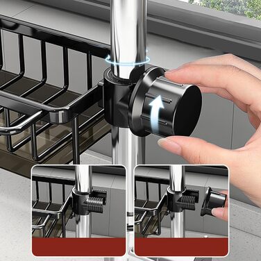 Тримач для губки для кухонного змішувача - Багатофункціональний органайзер для раковини Кошик-кран для зберігання губок, рушників для посуду та щіток Міцний дизайн з алюмінію та ABS-пластику Ідеально підходить для зберігання у ванній кімнаті (чорний)