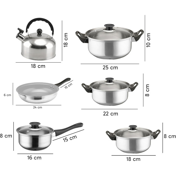 Набір кухонного посуду з нержавіючої сталі, 12 предметів Retoo