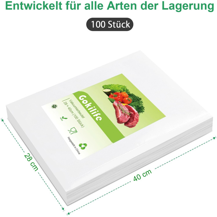 Вакуумні пакети Gokilife - 100 пакетів 15x20 см, стійкі до розривів, приблизно 450 мкм, вакуумна плівка для всіх вакуумних пакувальників та вакуумних пакувальників харчових продуктів, професійні фольговані пакети без бісфенолу А, пакети для кип&39ятіння т