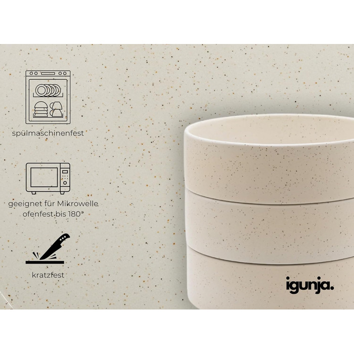 Набір керамічного посуду igunja, набір мисок та тарілок 12 предметів на 4 особи Високоякісний, 100 ручної роботи, набір посуду з реактивною глазур&39ю, матовий зовні, глянцевий всередині (бежевий, миски XL)