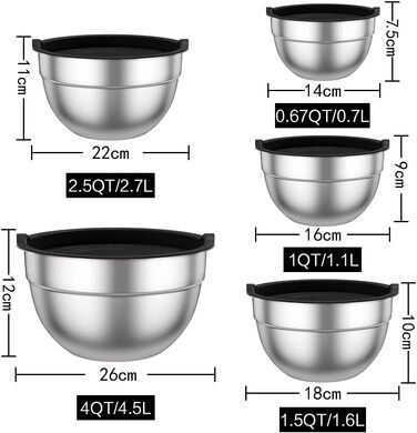 Набір мисок з нержавіючої сталі з кришками,  5 предметів Wildone