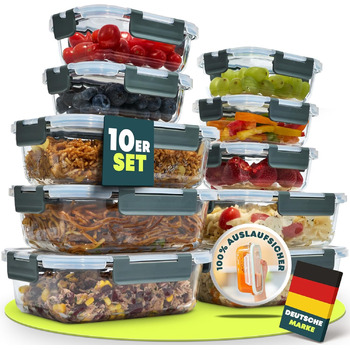 Набір з 10 скляних контейнерів для зберігання продуктів з кришками Uandu