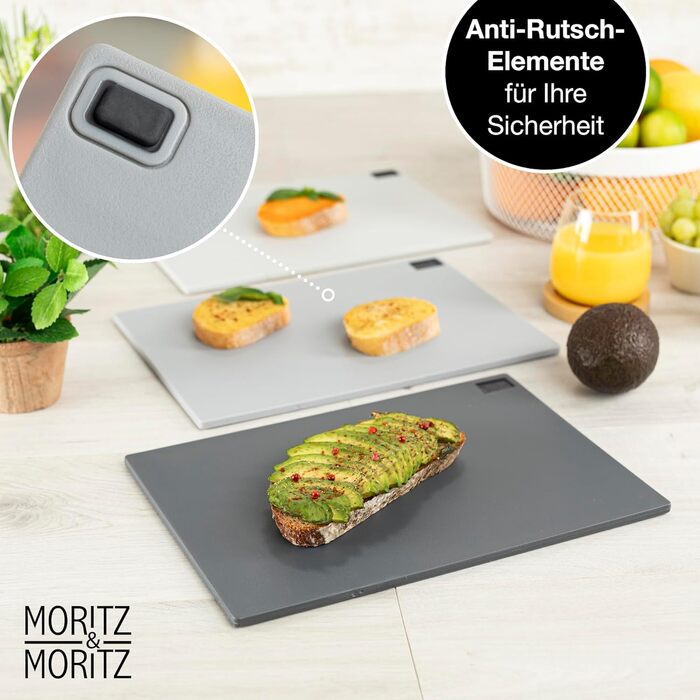 Набір обробних дошок 32 x 22 см з підставкою, 3 предмети, сірі Moritz & Moritz