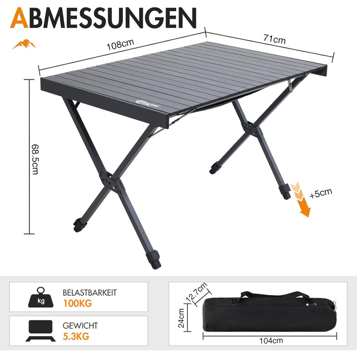 Складной кемпинговый стол 108 х 71 см черный Portal