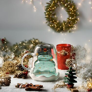 Двостінний келих для лате з різдвяною ялинкою 270 мл. ecooe