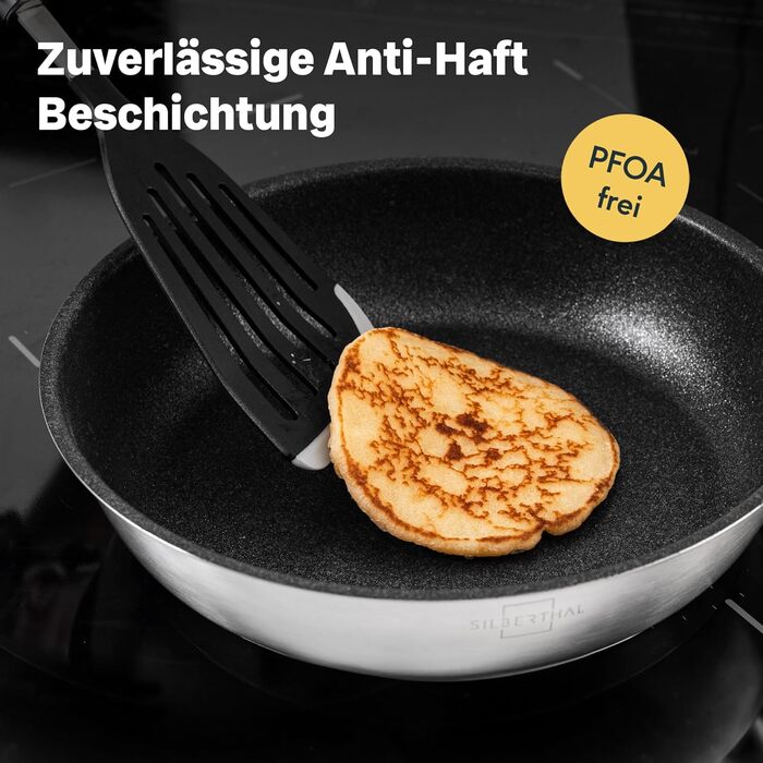 Набір сковорідок SILBERTHAL із 3 предметів - сковорідки з нержавіючої сталі - 20, 24 та 28 см - підходить для індукційних варильних поверхонь - придатний для використання в духовці до 400C та миття в посудомийній машині (з покриттям, комплект із 2 предмет