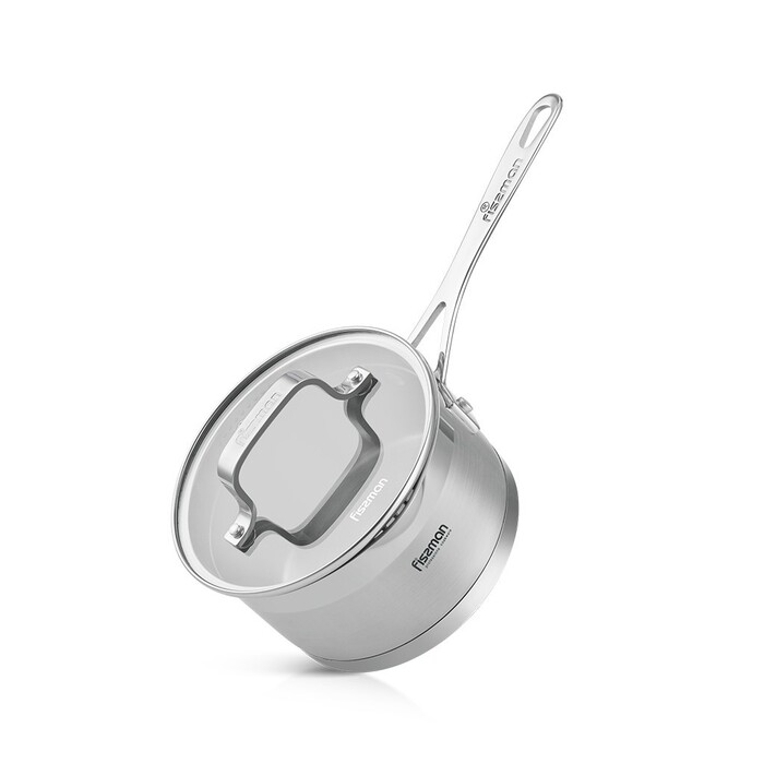 Ківш Fissman FOBUS 16x9 см 1,6 л із скляною кришкою нержавіюча сталь (5379)