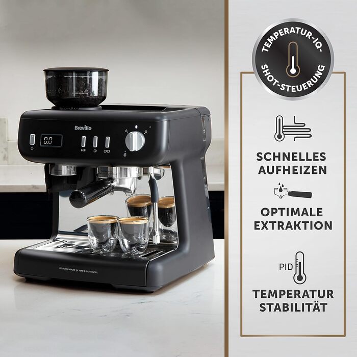 Кавоварка Breville Barista Max з портафільтром Еспресо-машина/кавоварка з вбудованою кавомолкою та спінювачем молока Резервуар для води 2,8 л Італійський насос 15 бар Нержавіюча сталь VCF126 шт. Бариста з кавомолкою (Barista Max з кавомолкою)