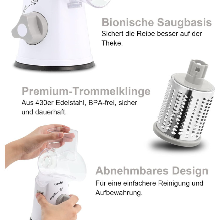 Терка для сыра/овощей с 3 ножами барабана серый Geedel