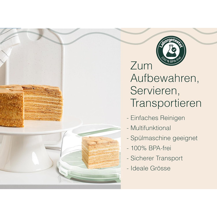 Коробка для транспортування торта з кришкою, капюшоном і ручкою. Коробка для зберігання, контейнер для торта, тарілка для торта, контейнер для торта, коробка для торта, тарілка для торта, начинка для торта, дзвіночок для торта - (зелений, круглий)