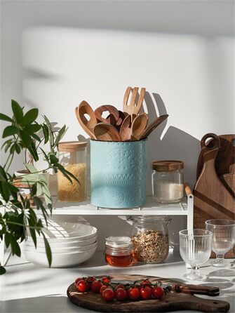 Тримач кухонного посуду DOWAN, тримач посуду для кухні для декорування кухонної стільниці, контейнер для посуду, кухонне начиння, нековзке, стійке до подряпин коркове дно, органайзер для посуду, яскраві кольори (синій)