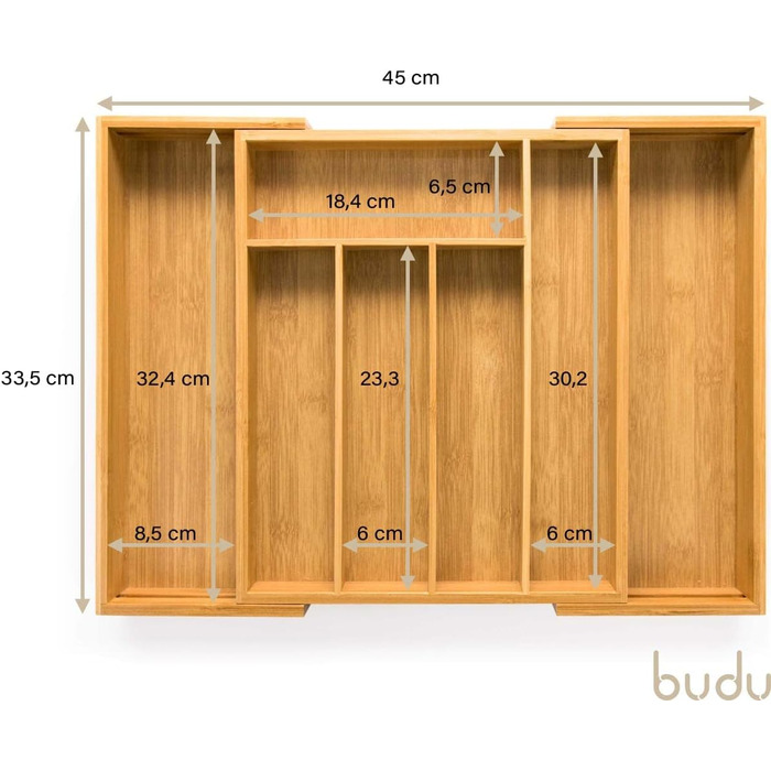 Лоток для столових приборів budu 47 (глибина 47 см) виготовлений з - Органайзер для кухонних шухляд - Висувний - Органайзер для кухонних шухляд (33,5 см, бамбук)