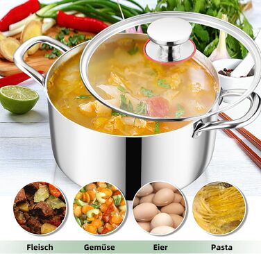 Каструля 3,3 л з нержавіючої сталі зі скляною кришкою 20 см Onader