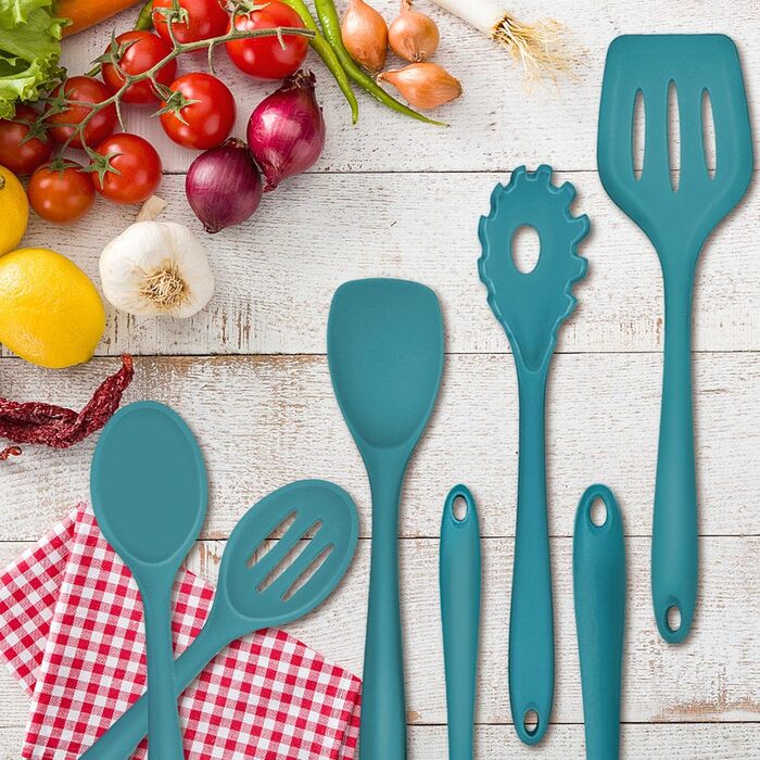 Набор кухонных гаджетов Herogo, набор силиконовой кухонной утвари из 22 предметов с держателем для посуды, термостойкие кухонные столовые приборы, кухонная утварь, здоровая и с антипригарным покрытием, можно мыть в посудомоечной машине, (синий)