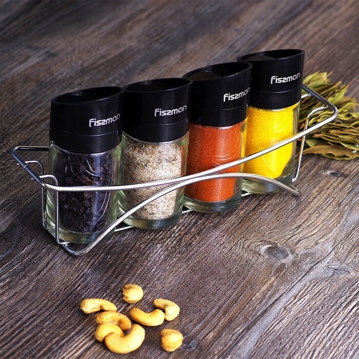 Набор для приправ 4x100 мл на подставке стекло Fissman