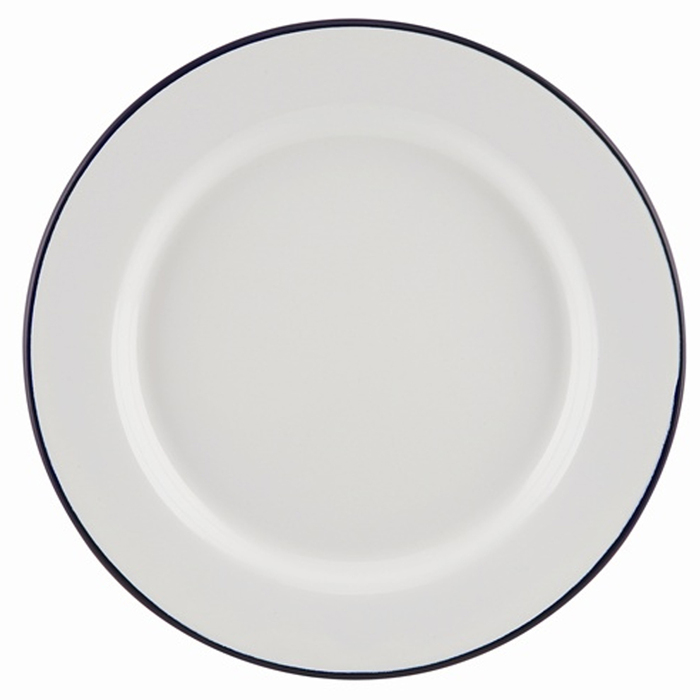 Тарелка 26 см белая эмалированная с синей каемочкой, GenWare
