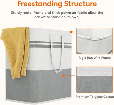 Кошик для білизни Lifewit з 2 предметів 60 л Мішок для білизни, Ящик для білизни Контейнер для білизни Збірник білизни Комод для білизни Кошики для білизни для квартири, гуртожитку, Караван Пральня, сірий і білий 2 x 60 л