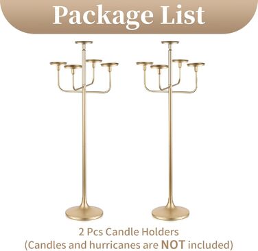 Підсвічник Sziqiqi, великий висота 22 см, 5 вішок, для свічок-паличок, стовпчастих свічок - металевий підлоговий свічник для вітальні на Хелловін, Різдво (золотий, 2)