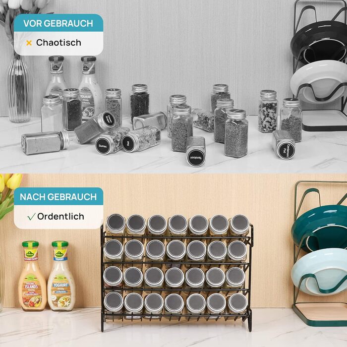 Набір із 28 баночок для спецій 120 мл зі стійкою 34 х 11 х 25 см на 4 полиці Vtopmart