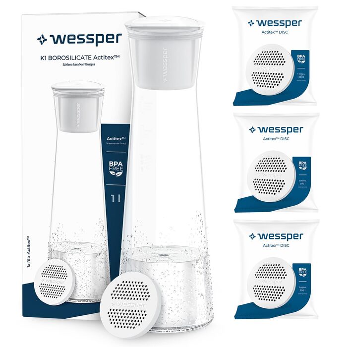 Скляний графин з кришкою та 4 фільтрами 1 л Wessper