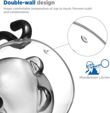 Двостінні милі келихи для лате макіато з різдвяною ялинкою 270 мл Кавова чашка Різдвяна кружка з ситечком для чаю з різдвяною ялинкою Чайні склянки для молока, льоду, різдвяні подарунки для жінок і дітей (Тип 1-Чорний кіт, Тип 1-290 мл*1)