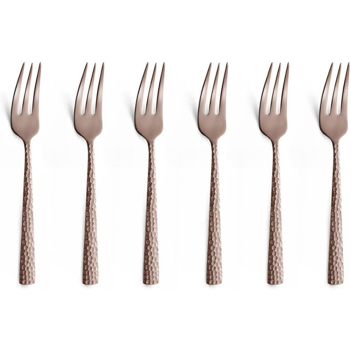 Набір столових приборів Amefa PVD Felicity, чорні столові прибори, столові прибори з 24 предметів чорні, для 6 осіб, нержавіюча сталь 18/0, сталь леза 13/0, ручка з молотком, з ножем, виделкою, ложкою та кавовою ложкою (виделки для торта, 6 предметів, PVD