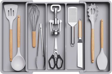 Органайзер для столових приборів 57 х 38 см для шухляд , 5 відділень, сірий Lifewit