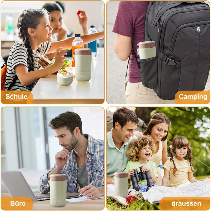 Стаканчик для пластівців Chedin з кришкою, стаканчик для каші з нержавіючої сталі 730 мл, герметичний стаканчик для йогурту з ложкою та кришкою, двошарові герметичні банки для консервування, ідеально підходять для роботи (зелені)