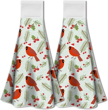 Набор из 2 рождественских кухонных полотенец 31,5 x 34,5 см с подвесной петлей, Рождественские птички WADORN