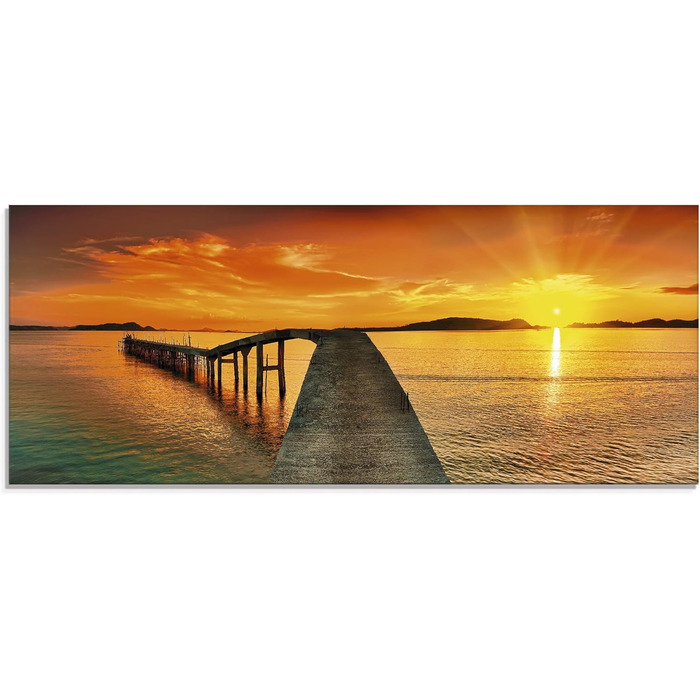Настінний декор ARTland скляні картини настінна картина скляна картина цільна 40x40 см квадрат пляж море сонце Кариби природа пейзаж узбережжя схід сонця морський S7LE (Пірс, 125Д x 50Ш см)