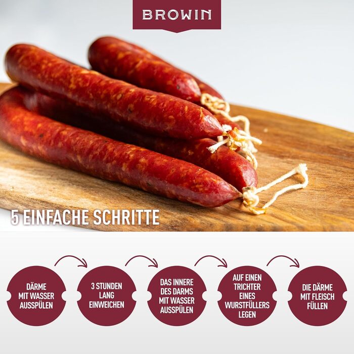 Натуральна оболонка для ковбас Натуральна оболонка вищого сорту для домашньої ковбаси, ялівцевої ковбаси, білої ковбаси, сардельки (калібр 18/20 мм, 91 метр, овеча оболонка)