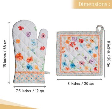 Рукавички для духовки Maison d&39 Hermine, Прихватки для каструль, 100 бавовна, термостійкі кухонні рукавички, рукавички для духовки (19 x 33 см) та прихватки для каструль (20 x 20 см) для приготування їжі, Morzine - Рукавички для духовки (19 x 33 см) та 