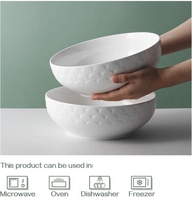 Большие сервировочные миски DOWAN 24,1 см, сервировочная миска для пасты с белым салатом, набор фарфоровых мисок для смешивания, прочные и штабелируемые, набор из 2 шт. , 2,5 QT