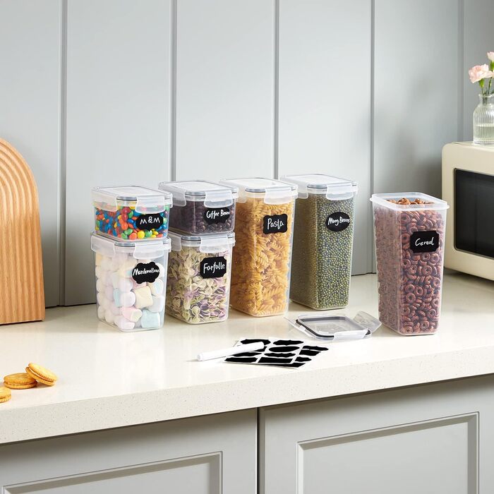 Банки для зберігання Lifewit з кришками 15 комплектів, контейнери для зберігання з універсальними кришками, герметична коробка для зберігання Кухонний органайзер з етикетками для зерна, борошна, цукру, пластівців на кухні, прямокутний без бісфенолу А (наб