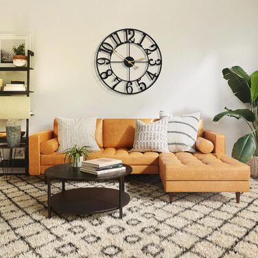 Великий круглий металевий настінний годинник у вінтажному стилі з безшумним нецокаючим годинником на батарейках 40 см, 16-дюймові римські цифри, годинники для вітальні, спальні, кухні, настінний годинник-прикраса (чорні арабські цифри, 60 см)