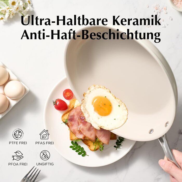 Набор из 3 керамических индукционных сковородок 20/24/28 см, бежевый Redchef