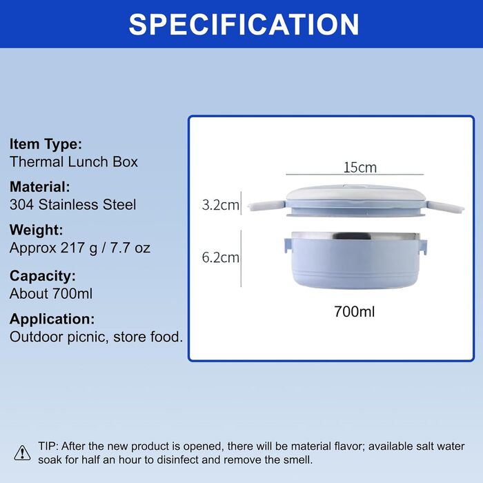 Термоконтейнер для харчових продуктів, 700 мл блакитний Otufan