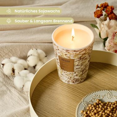 Ароматизована свічка M&SENSE велика Чорні ароматизовані свічки у склянці Ароматизована свічка з натурального соєвого воску Розслаблююча ароматерапія Подарунок для жінок та чоловіків, Різдво Час горіння 75 годин та 2 ґноти (лимон-ваніль, 400 г)