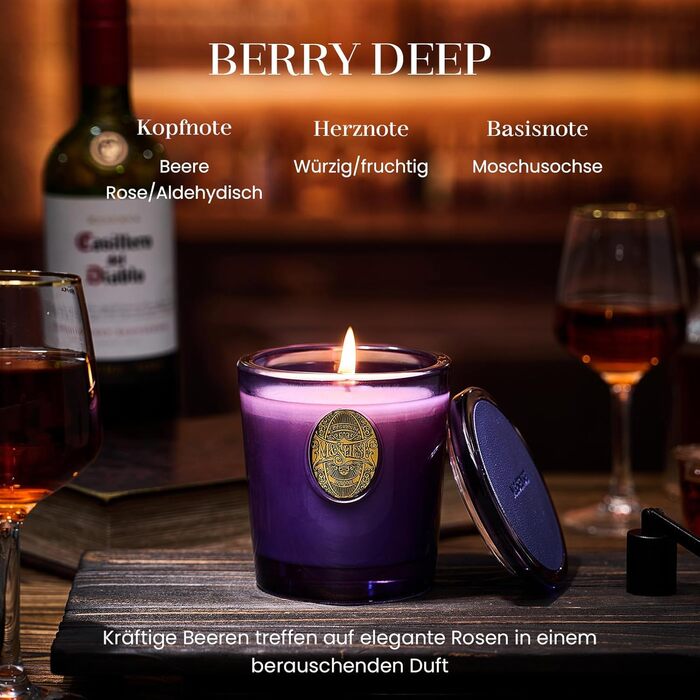 Ароматна свічка M&SENSE Лісова хатина, ароматичні свічки у склянці, натуральна соєва свічка, час горіння 55 годин, подарункові свічки для жінок та чоловіків, подарункова свічка (ягідний насичений, 260 г)