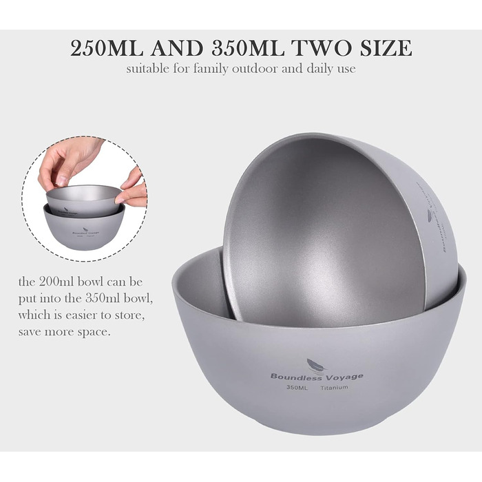 Титанова чаша з подвійними стінками 250 та 350 мл. Boundless Voyage